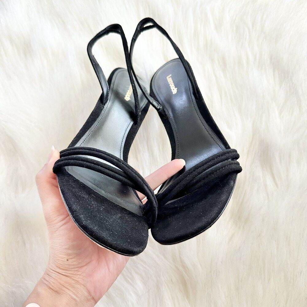 NWOB Larroude Annie Strappy Sandals Black Suede Size 9.5 Designer Womens - Picture 6 of 9